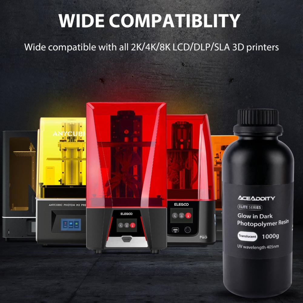 3D Printer Filament |   Aceaddity Glow In Dark Resin Special 3D Printer Liquid Resin High Resolution 405nm UV-Curing Photopolymer Printing Resin Suitable for 2K/4K/8K LCD/DPL/SLA 3D Printers – Translucent 1KG/Bottle 3D Printer Filament 3D Printer Filament