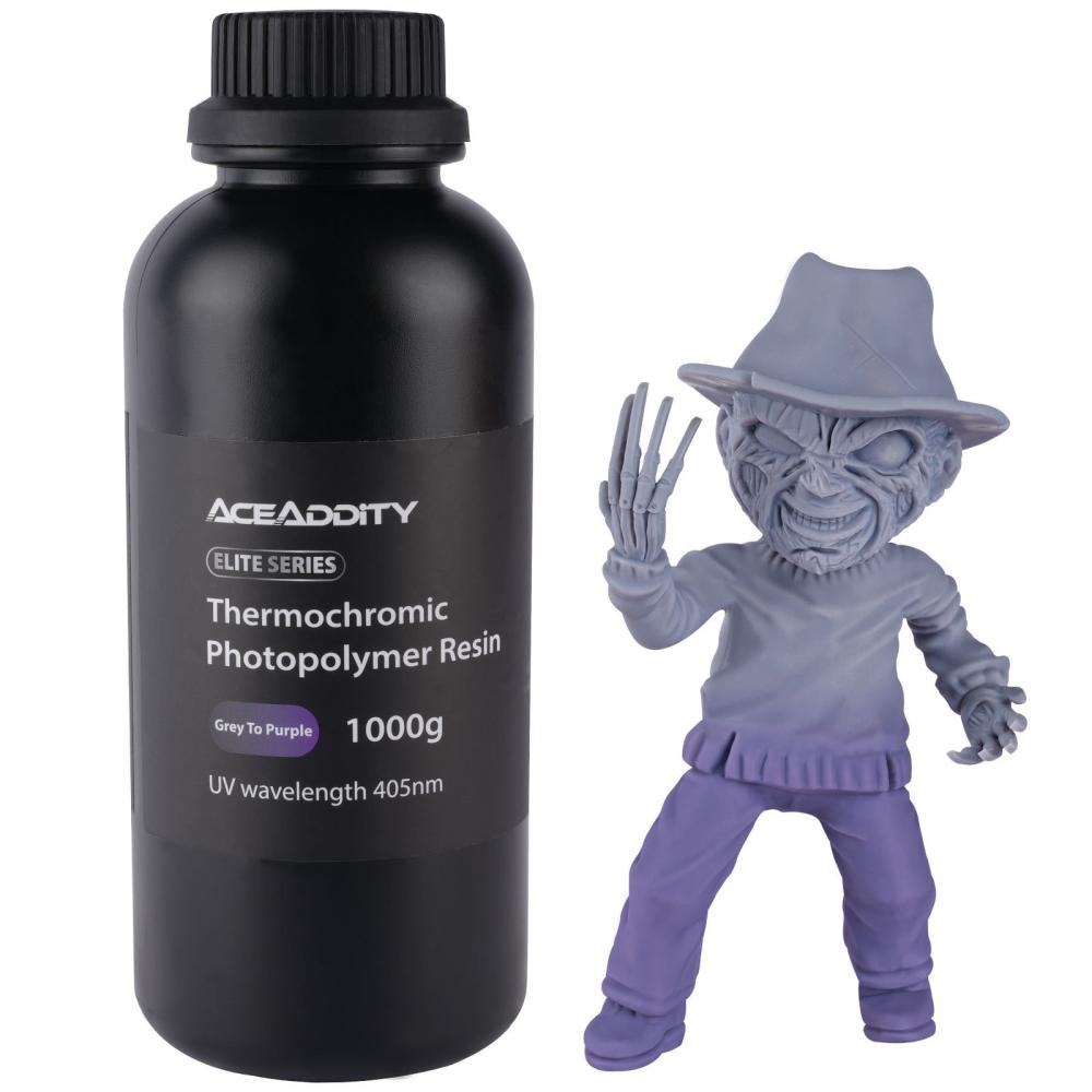 3D Printer Filament |   Aceaddity Thermochromic 3D Printer Resin High Resolution 405nm UV-Curing Photopolymer Printing Resin Suitable for 2K/4K/8K LCD/DPL/SLA 3D Printers Turning from Grey to Purple 1KG/Bottle 3D Printer Filament 3D Printer Filament