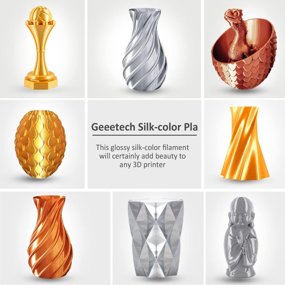 3D Printer Filament |   Geeetech 3D Printer Silk PLA Filament 1KG Spool 1.75mm  Silk PLA Filament Dimensional Accuracy +/-0.03mm Standard 1 Roll – Gold 3D Printer Filament 3D Printer Filament