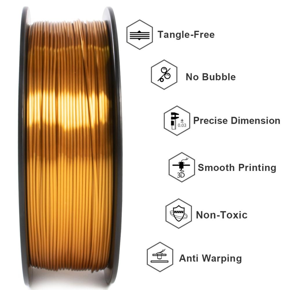 3D Printer Filament |   Geeetech 3D Printer Silk PLA Filament 1KG Spool 1.75mm  Silk PLA Filament Dimensional Accuracy +/-0.03mm Standard 1 Roll – Gold 3D Printer Filament 3D Printer Filament