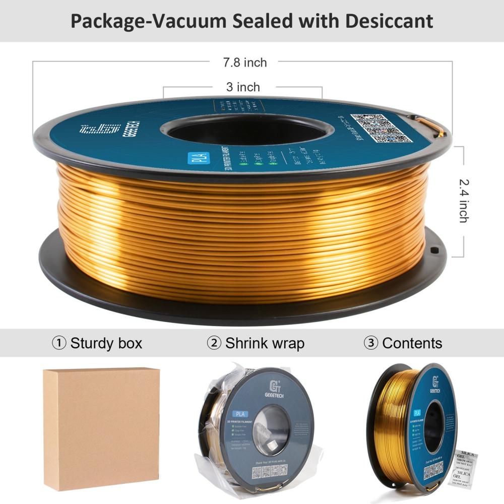 3D Printer Filament |   Geeetech 3D Printer Silk PLA Filament 1KG Spool 1.75mm  Silk PLA Filament Dimensional Accuracy +/-0.03mm Standard 1 Roll – Gold 3D Printer Filament 3D Printer Filament