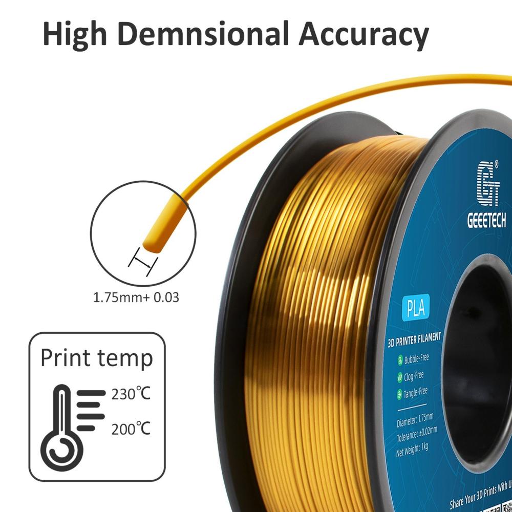 3D Printer Filament |   Geeetech 3D Printer Silk PLA Filament 1KG Spool 1.75mm  Silk PLA Filament Dimensional Accuracy +/-0.03mm Standard 1 Roll – Gold 3D Printer Filament 3D Printer Filament