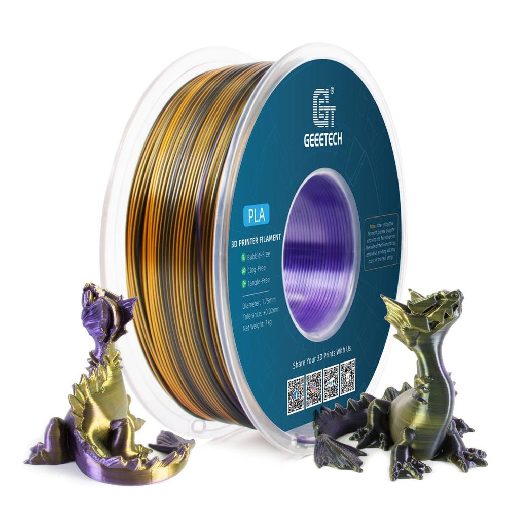 3D Printer Filament |   Geeetech PLA Filament Silk Tri-Color for 3D Printer 1.75mm Dimensional Accuracy +/- 0.03mm 3D Printing Material Spool for Most FDM 3D Printers 1kg (2.2 lbs) – (Purple+Gold+Black ) 3D Printer Filament 3D Printer Filament