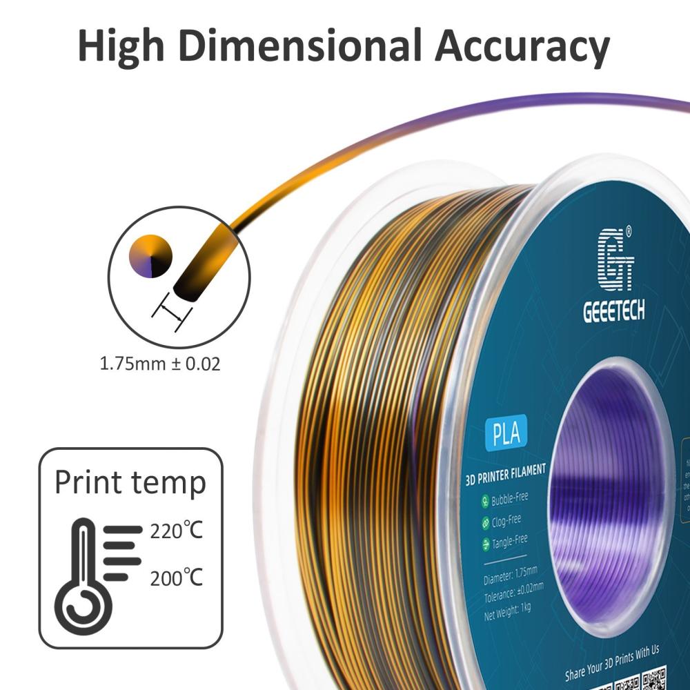 3D Printer Filament |   Geeetech PLA Filament Silk Tri-Color for 3D Printer 1.75mm Dimensional Accuracy +/- 0.03mm 3D Printing Material Spool for Most FDM 3D Printers 1kg (2.2 lbs) – (Purple+Gold+Black ) 3D Printer Filament 3D Printer Filament