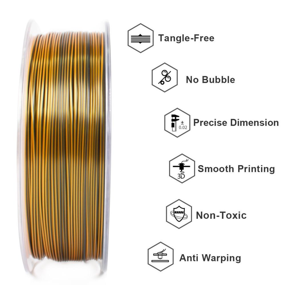 3D Printer Filament |   Geeetech PLA Filament Silk Tri-Color for 3D Printer 1.75mm Dimensional Accuracy +/- 0.03mm 3D Printing Material Spool for Most FDM 3D Printers 1kg (2.2 lbs) – (Purple+Gold+Black ) 3D Printer Filament 3D Printer Filament