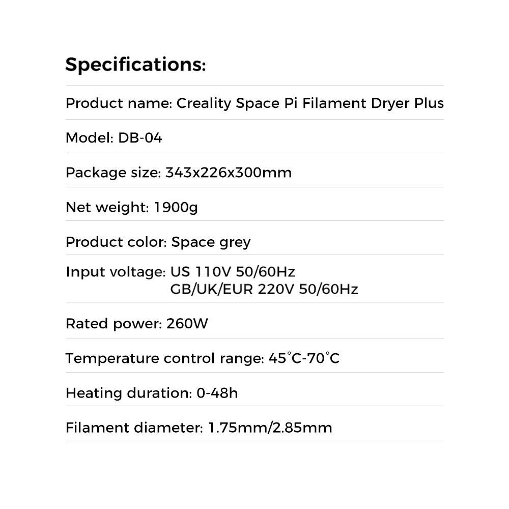 3D Printer Parts |   Creality Space Pi Filament Dryer Plus 3D Printer Upgraded Filament Dehydrator Storage Box Support Nylon ABS PETG PLA TPU 1.75/2.85mm Spool Material 3D Printer Parts 3D Printer Parts