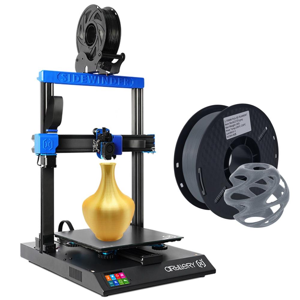 3D Printers |   Artillery Sidewinder-X2 3D Printer 300x300x400mm Printing Size with 2.8in Touchscreen Auto Leveling + KINGROON 3D Printer PLA Filament 1KG 1.75mm High Quality 3D Printing Material +/-0.02mm Standard 1 Rolls – Grey 3D Printers 3D Printers