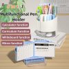 Basic Office |   4in1 Multifunctional Pen Holder Desk Pencil Pen Holder 6-Slot with A Tray Desktop Organizers Built-in Mirror Calculator Dry Erase White Board Basic Office Basic Office