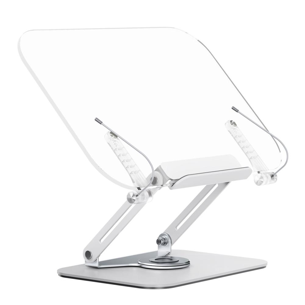 Basic Office |   Bisofice Desktop Book Stand for Reading 360 Degrees Rotating Base Transparent Acrylic Panel and Page Clips Foldable and Angle Adjustable Basic Office Basic Office