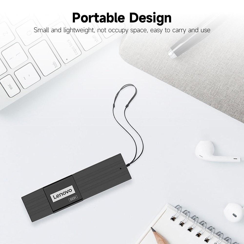 Card Readers |   Lenovo D231 Multifunctional USB3.0 Card Reader SD+TF 2-in-1 Card Reader High-speed Transmission ABS Shell Wide Compatibility Card Readers Card Readers