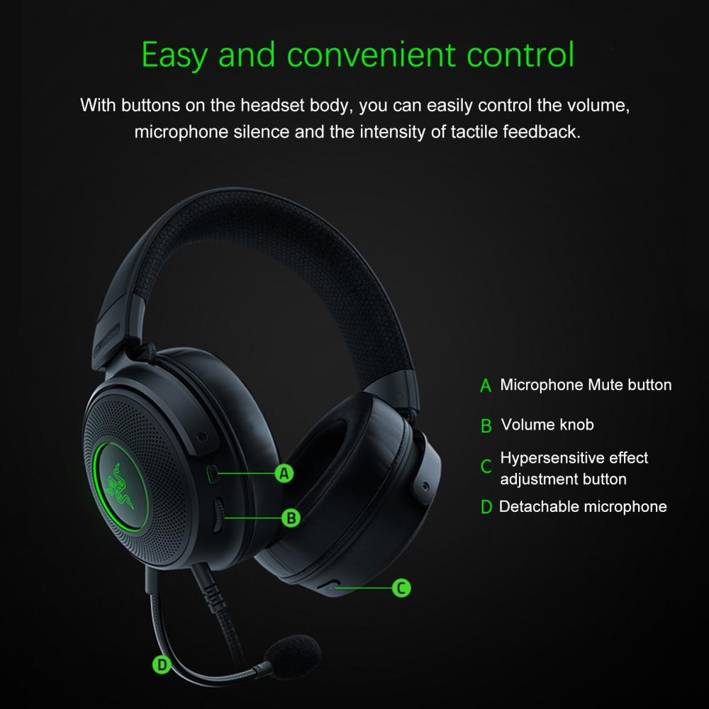 Earphone & Microphone |   Razer V3 Chroma RGB Headphones Wired USB Gaming Headset with Detachable HyperClear Cardioid Mic Computer Peripherals Earphone & Microphone