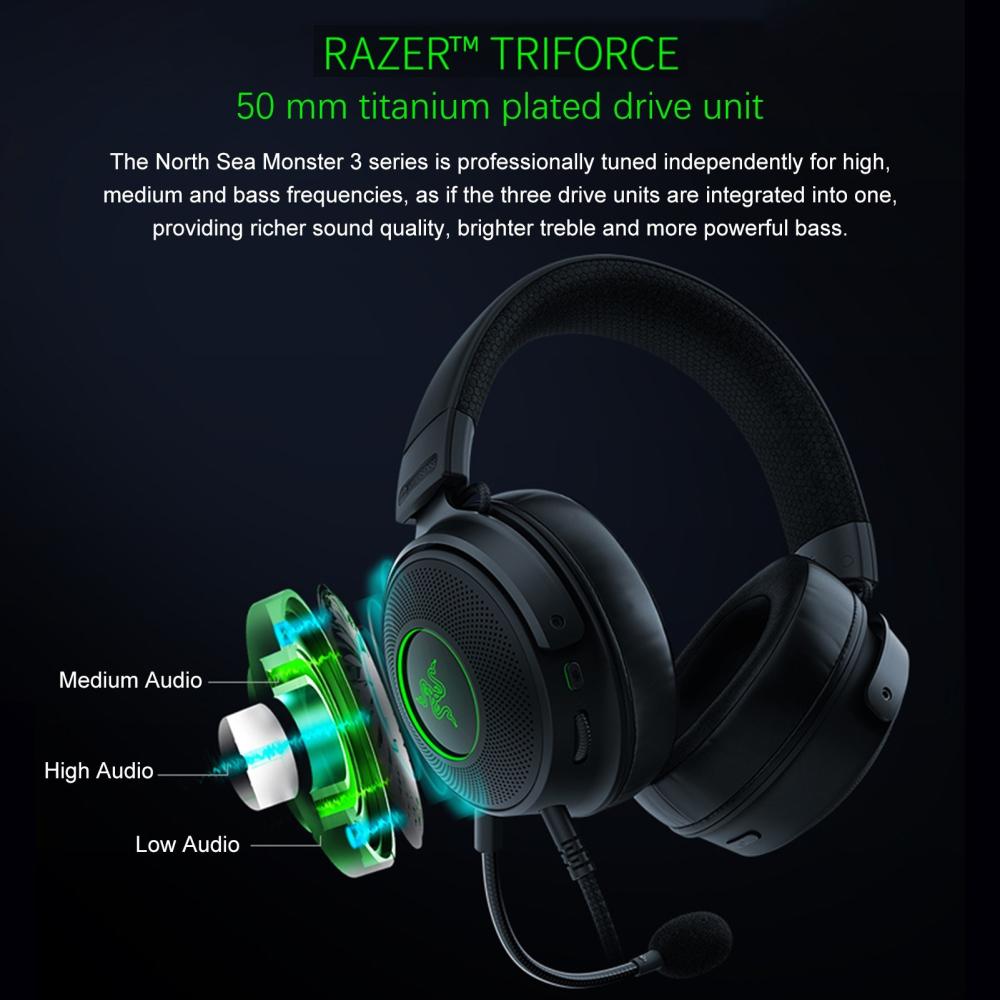 Earphone & Microphone |   Razer V3 Chroma RGB Headphones Wired USB Gaming Headset with Detachable HyperClear Cardioid Mic Computer Peripherals Earphone & Microphone