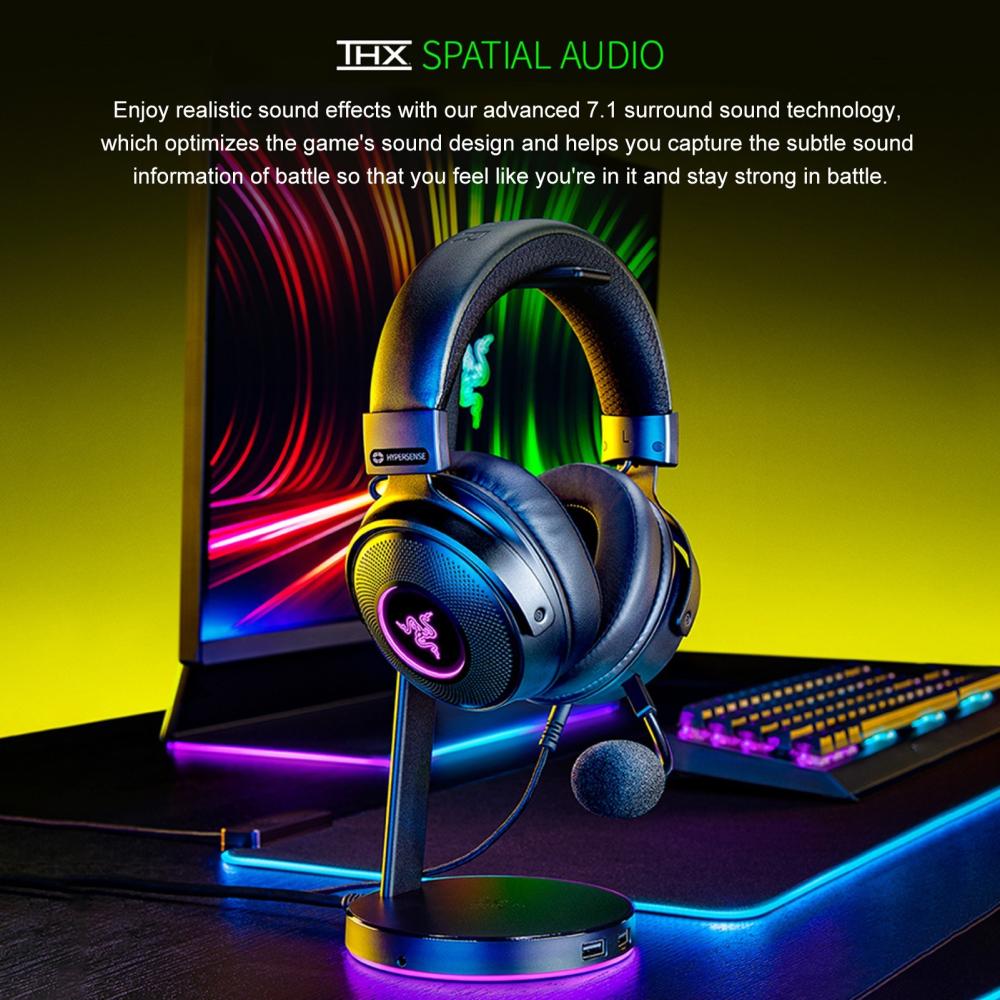 Earphone & Microphone |   Razer V3 Chroma RGB Headphones Wired USB Gaming Headset with Detachable HyperClear Cardioid Mic Computer Peripherals Earphone & Microphone