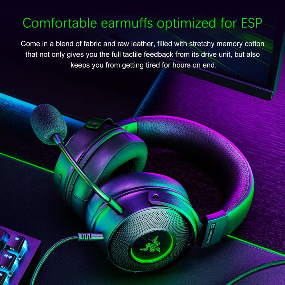 Earphone & Microphone |   Razer V3 Chroma RGB Headphones Wired USB Gaming Headset with Detachable HyperClear Cardioid Mic Computer Peripherals Earphone & Microphone