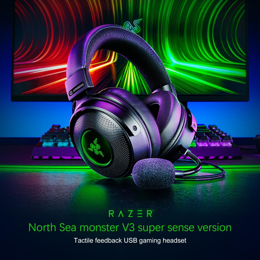 Earphone & Microphone |   Razer V3 Chroma RGB Headphones Wired USB Gaming Headset with Detachable HyperClear Cardioid Mic Computer Peripherals Earphone & Microphone