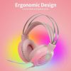 Earphone & Microphone |   Wired Headset Gaming Headset Colorful RGB Light Headphone with 360° Noise Reduction Microphone for PC Laptop Pink Computer Peripherals Earphone & Microphone