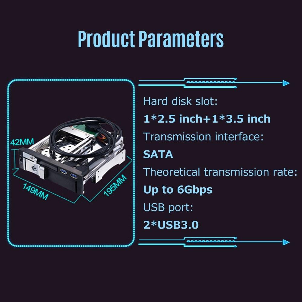 Hard Drives Accessories |   5.25 inch Internal Dual Slot Hard Disk Case 2.5+3.5 inch SATA HDD/SSD Enclosure Tool-free Design with 2 USB3.0 Ports Safety Locks Drives & Storage Hard Drives Accessories