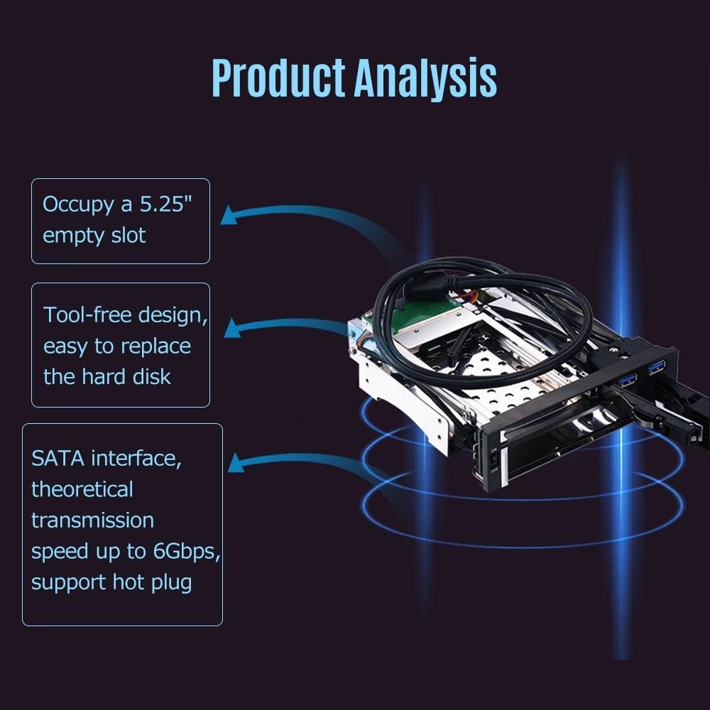 Hard Drives Accessories |   5.25 inch Internal Dual Slot Hard Disk Case 2.5+3.5 inch SATA HDD/SSD Enclosure Tool-free Design with 2 USB3.0 Ports Safety Locks Drives & Storage Hard Drives Accessories