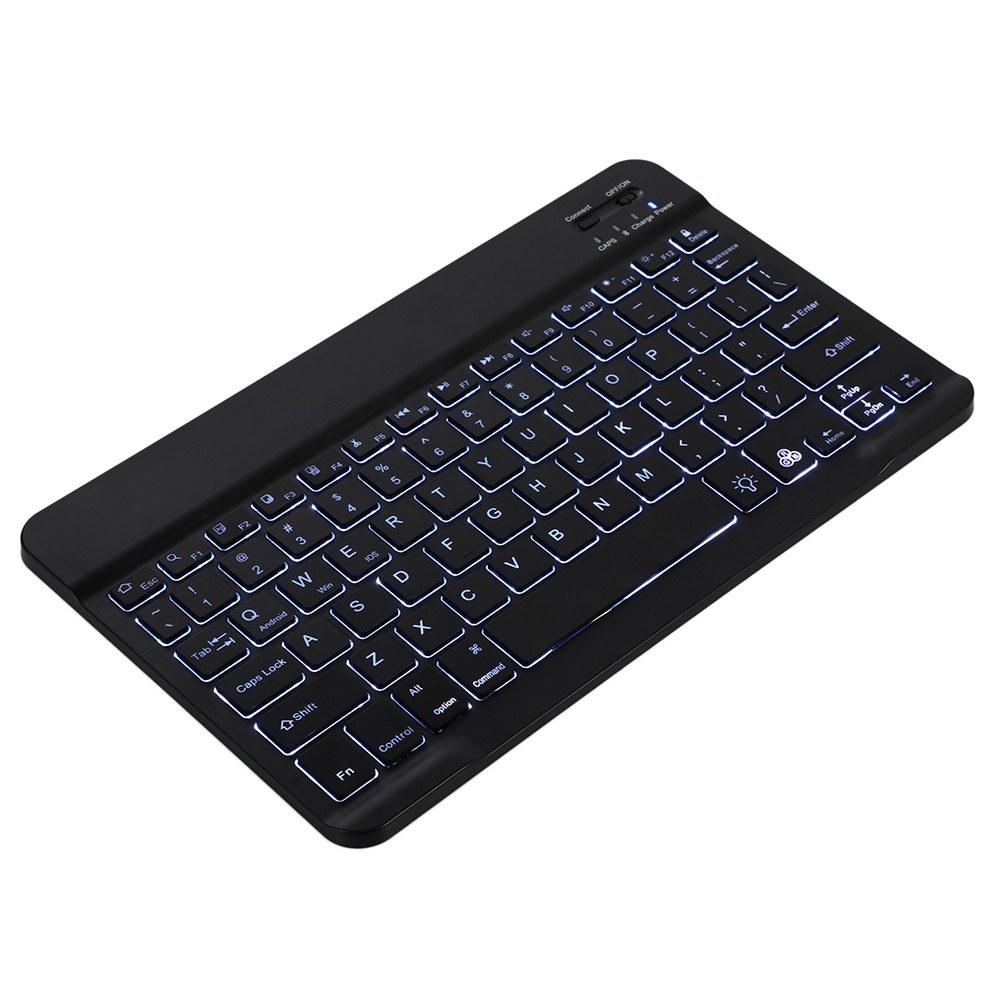 Keyboards & Mouse |   10 inch Wireless BT Keyboard Ultra-thin Rechargeable BT Keyboard Three-system Compatible 7-color Monochrome backlight Black Computer Peripherals Keyboards & Mouse