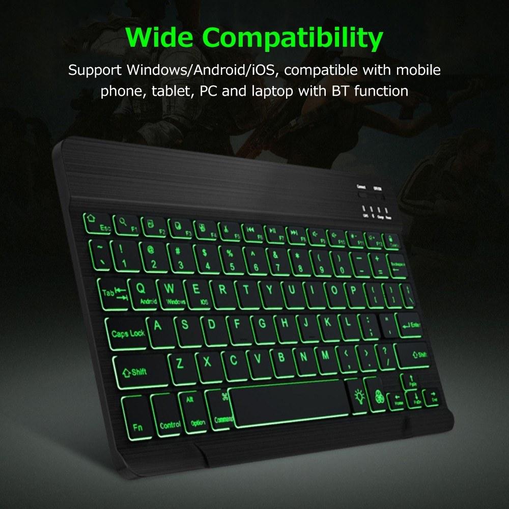 Keyboards & Mouse |   10 inch Wireless BT Keyboard Ultra-thin Rechargeable BT Keyboard Three-system Compatible 7-color Monochrome backlight Black Computer Peripherals Keyboards & Mouse