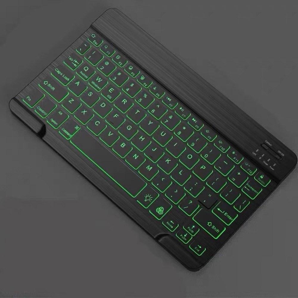 Keyboards & Mouse |   10 inch Wireless BT Keyboard Ultra-thin Rechargeable BT Keyboard Three-system Compatible 7-color Monochrome backlight Black Computer Peripherals Keyboards & Mouse