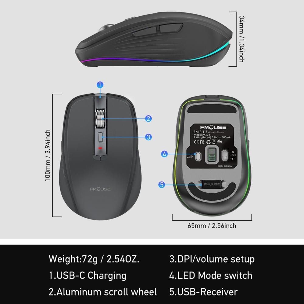 Keyboards & Mouse |   2.4G+BT5.1 Dual-mode Wireless Mouse Computer Gaming Mice Ergonomic Design 4-gear   Adjustable DPI Built-in Rechargeable Battery for Laptop Computer Peripherals Keyboards & Mouse