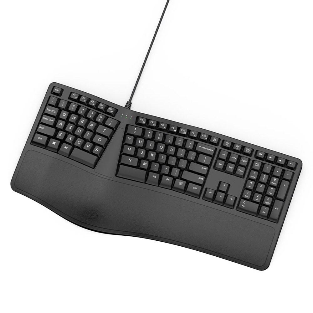 Keyboards & Mouse |   Ergonomic Keyboard Wired Keyboard K110 Arched Keyboard Curved Keys Padded Palm Rest Full Size Keyboard Expression Keys Business Office 110 Keys Black Computer Peripherals Keyboards & Mouse