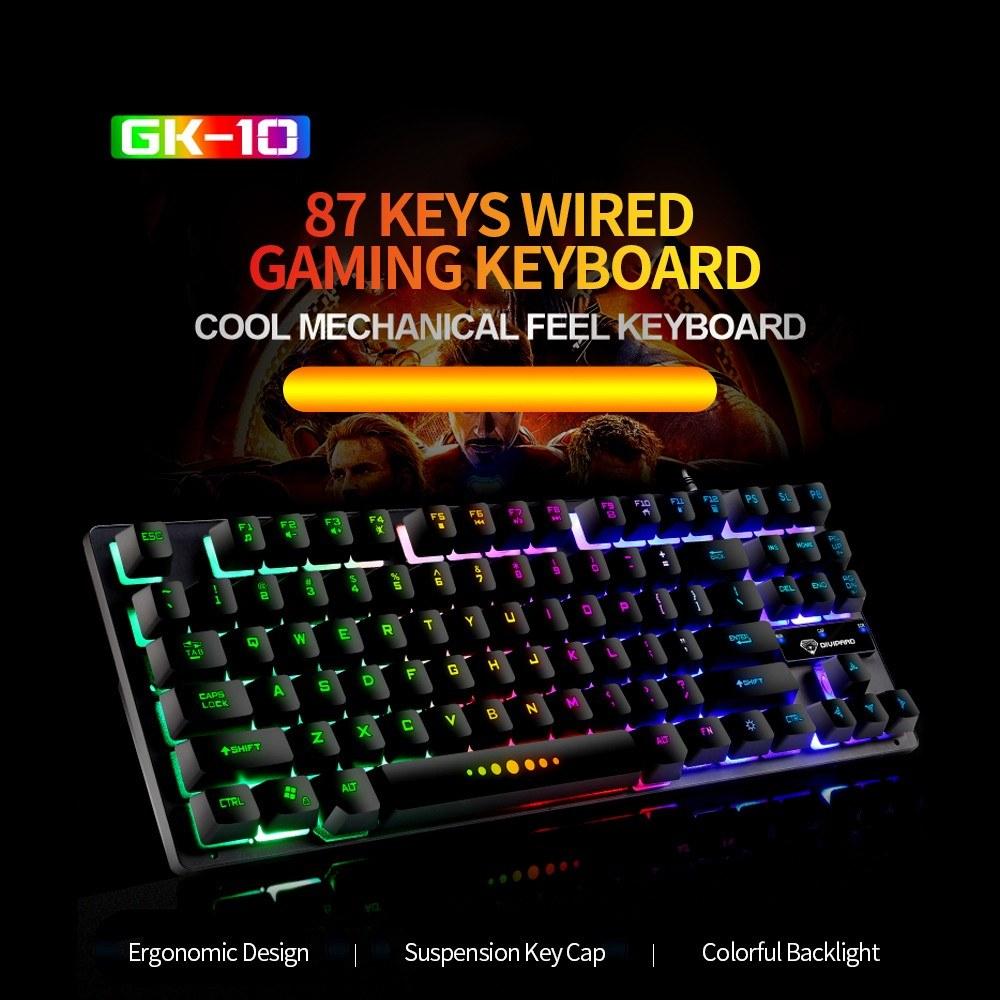 Keyboards & Mouse |   GK-10 USB Wired Keyboard Gaming Keyboard 87 Keys Colorful Backlight Keyboard Ergonomic Gaming Keyboard Black Computer Peripherals Keyboards & Mouse