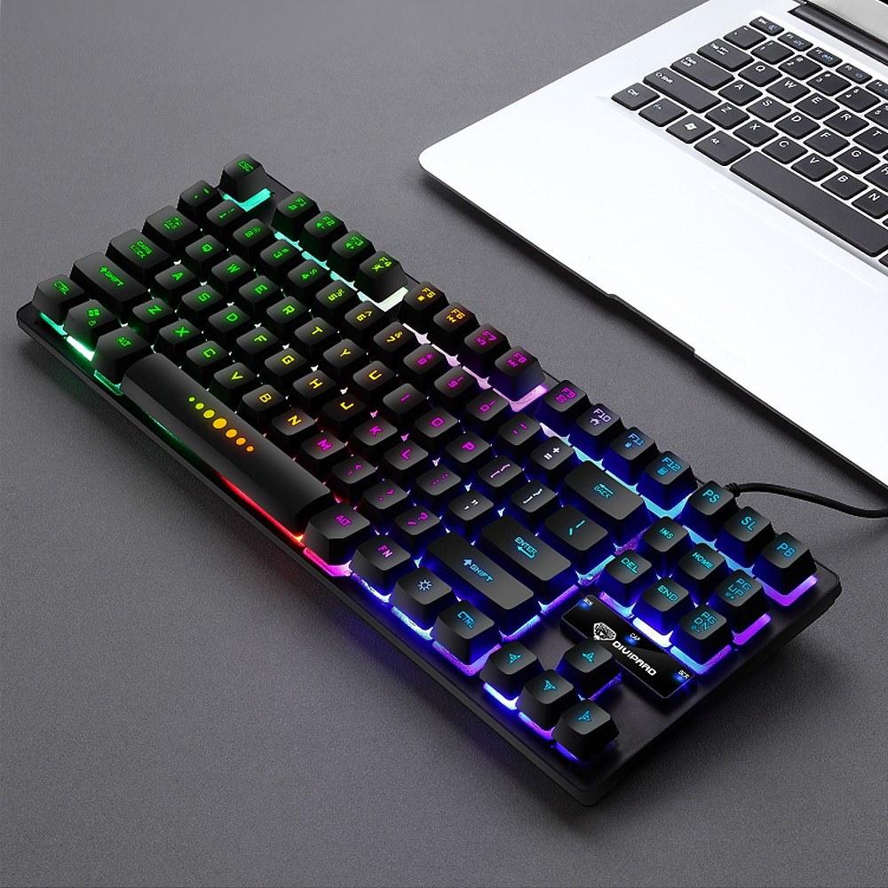 Keyboards & Mouse |   GK-10 USB Wired Keyboard Gaming Keyboard 87 Keys Colorful Backlight Keyboard Ergonomic Gaming Keyboard Black Computer Peripherals Keyboards & Mouse