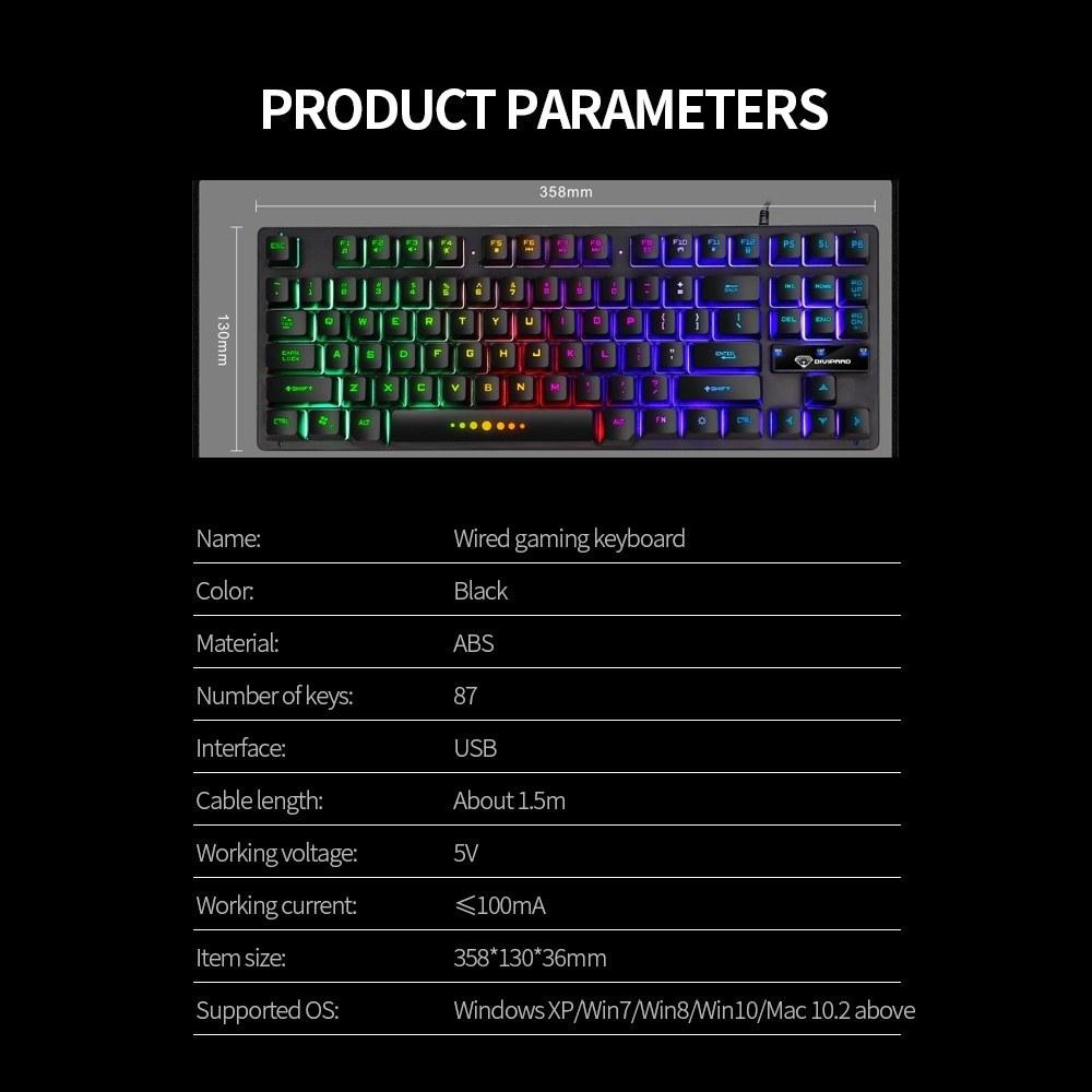 Keyboards & Mouse |   GK-10 USB Wired Keyboard Gaming Keyboard 87 Keys Colorful Backlight Keyboard Ergonomic Gaming Keyboard Black Computer Peripherals Keyboards & Mouse