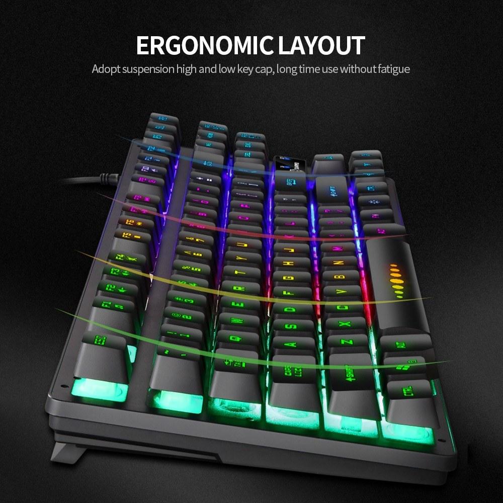 Keyboards & Mouse |   GK-10 USB Wired Keyboard Gaming Keyboard 87 Keys Colorful Backlight Keyboard Ergonomic Gaming Keyboard Black Computer Peripherals Keyboards & Mouse