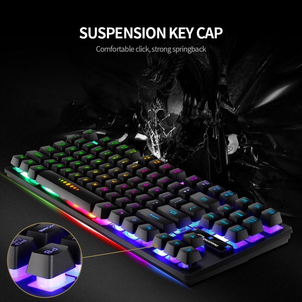 Keyboards & Mouse |   GK-10 USB Wired Keyboard Gaming Keyboard 87 Keys Colorful Backlight Keyboard Ergonomic Gaming Keyboard Black Computer Peripherals Keyboards & Mouse