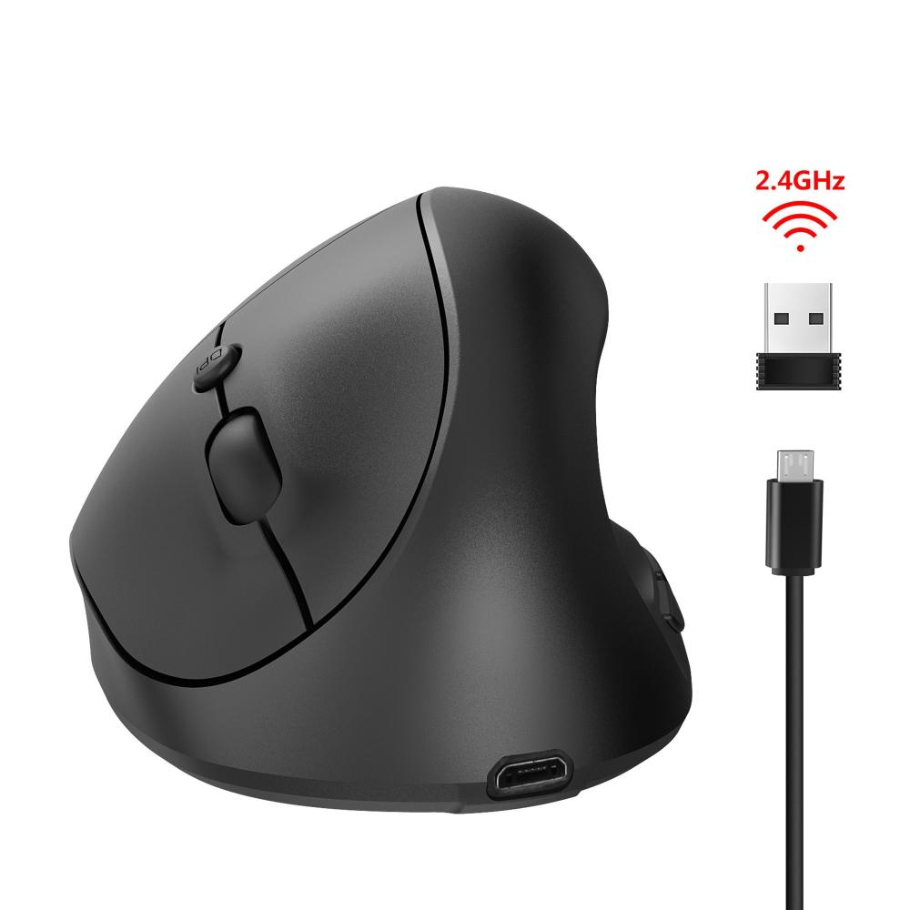 Keyboards & Mouse |   HXSJ X10 2.4G Wireless Vertical Mouse Ergonomic Mice 3-gear Adjustable DPI Built-in 600mAh Rechargeable Lithium Battery Black Computer Peripherals Keyboards & Mouse