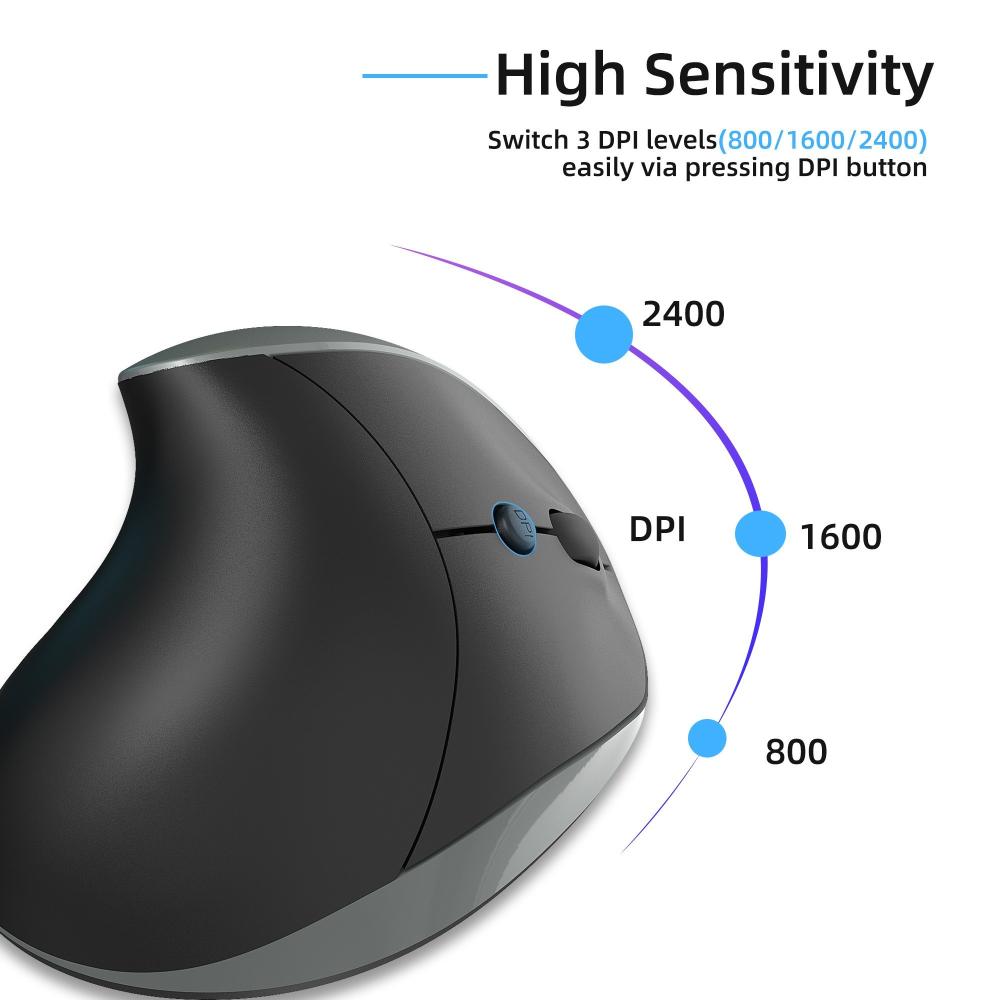 Keyboards & Mouse |   HXSJ X10 2.4G Wireless Vertical Mouse Ergonomic Mice 3-gear Adjustable DPI Built-in 600mAh Rechargeable Lithium Battery Black Computer Peripherals Keyboards & Mouse