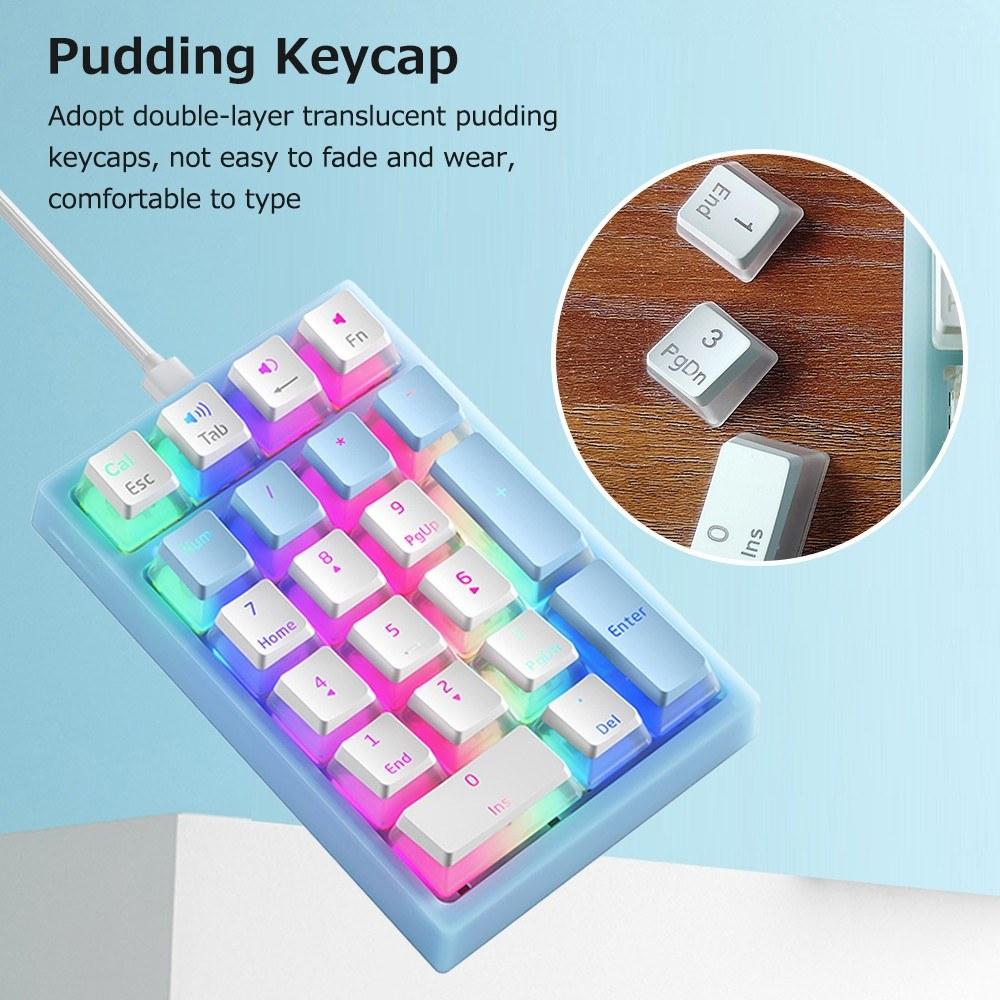 Keyboards & Mouse |   iBlancod K10 21 Keys Wired Mechanical Numeric Keyboard RGB Backlight Effect Mechanical Yellow Switches Pudding Keycaps Blue Computer Peripherals Keyboards & Mouse