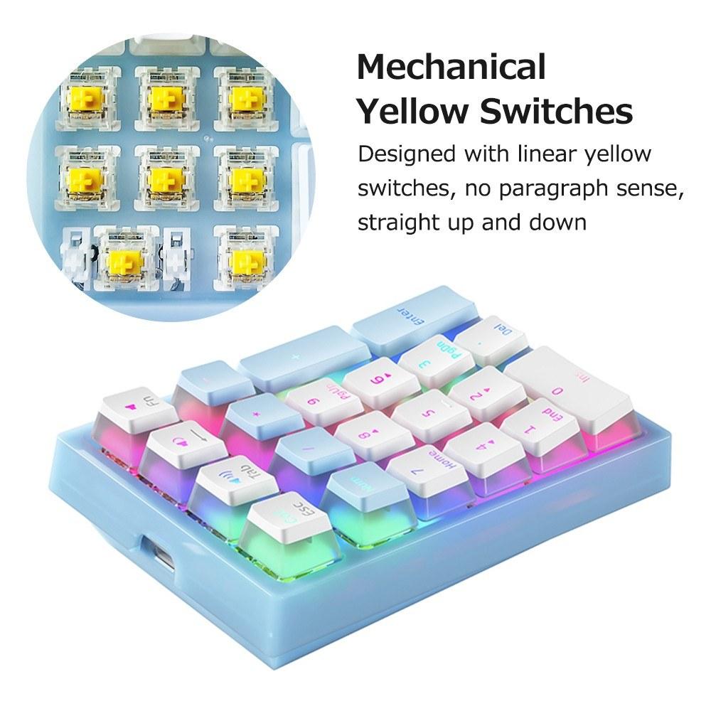 Keyboards & Mouse |   iBlancod K10 21 Keys Wired Mechanical Numeric Keyboard RGB Backlight Effect Mechanical Yellow Switches Pudding Keycaps Blue Computer Peripherals Keyboards & Mouse