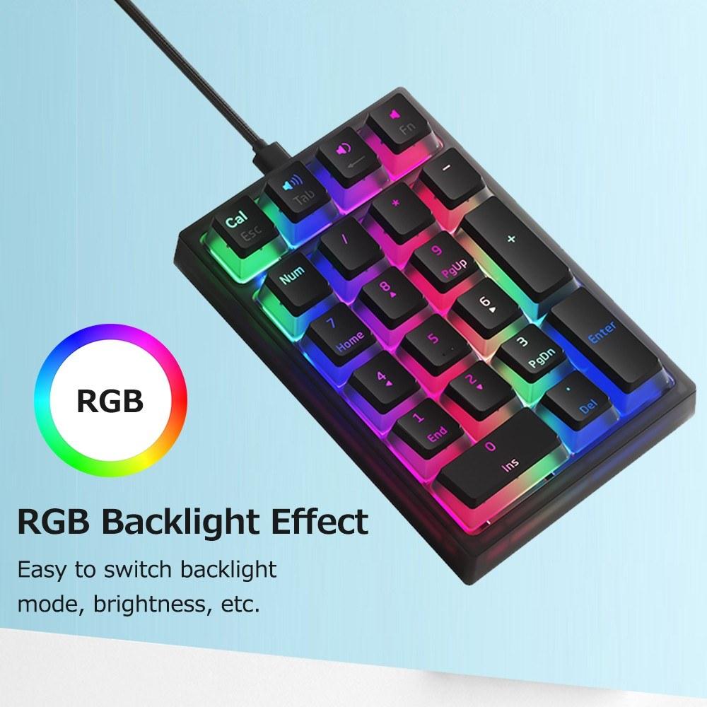 Keyboards & Mouse |   iBlancod K10 21 Keys Wired Mechanical Numeric Keyboard RGB Backlight Effect Mechanical Yellow Switches Pudding Keycaps Blue Computer Peripherals Keyboards & Mouse