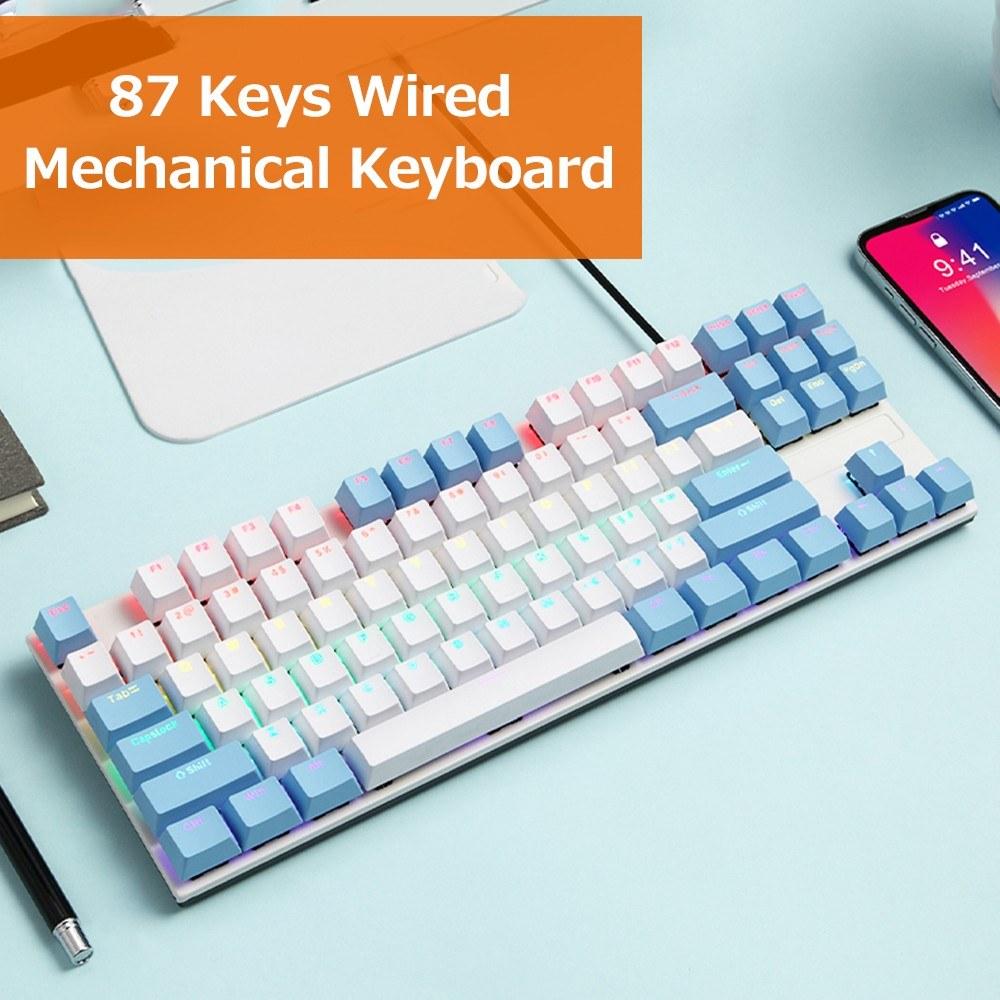 Keyboards & Mouse |   iBlancod K87 87 Keys Wired Mechanical Keyboard Metal Panel Two-color Injection Keycap 20 Light Effects Blue&White(Blue Switches) Computer Peripherals Keyboards & Mouse