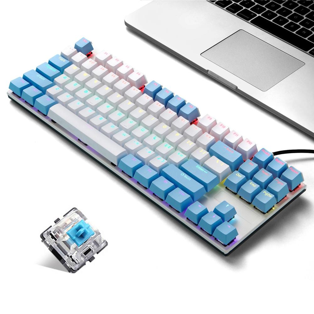 Keyboards & Mouse |   iBlancod K87 87 Keys Wired Mechanical Keyboard Metal Panel Two-color Injection Keycap 20 Light Effects Blue&White(Blue Switches) Computer Peripherals Keyboards & Mouse