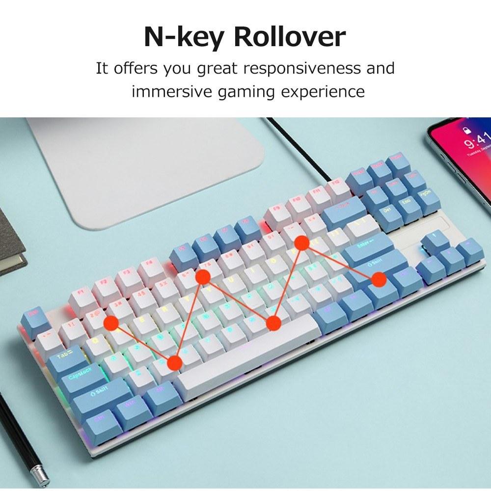 Keyboards & Mouse |   iBlancod K87 87 Keys Wired Mechanical Keyboard Metal Panel Two-color Injection Keycap 20 Light Effects Blue&White(Blue Switches) Computer Peripherals Keyboards & Mouse