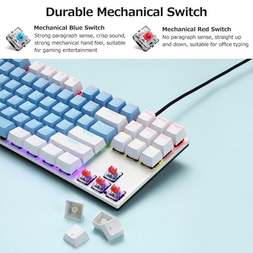 Keyboards & Mouse |   iBlancod K87 87 Keys Wired Mechanical Keyboard Metal Panel Two-color Injection Keycap 20 Light Effects Blue&White(Blue Switches) Computer Peripherals Keyboards & Mouse