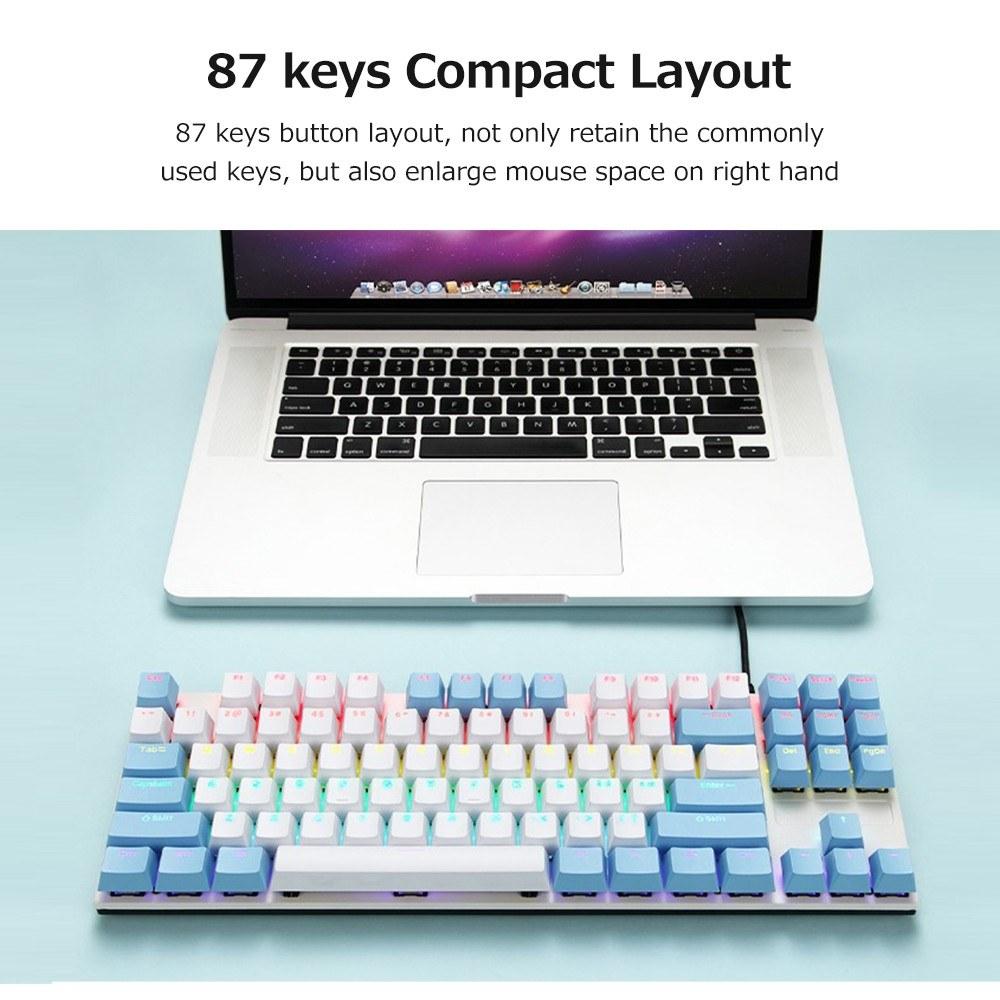 Keyboards & Mouse |   iBlancod K87 87 Keys Wired Mechanical Keyboard Metal Panel Two-color Injection Keycap 20 Light Effects Blue&White(Blue Switches) Computer Peripherals Keyboards & Mouse