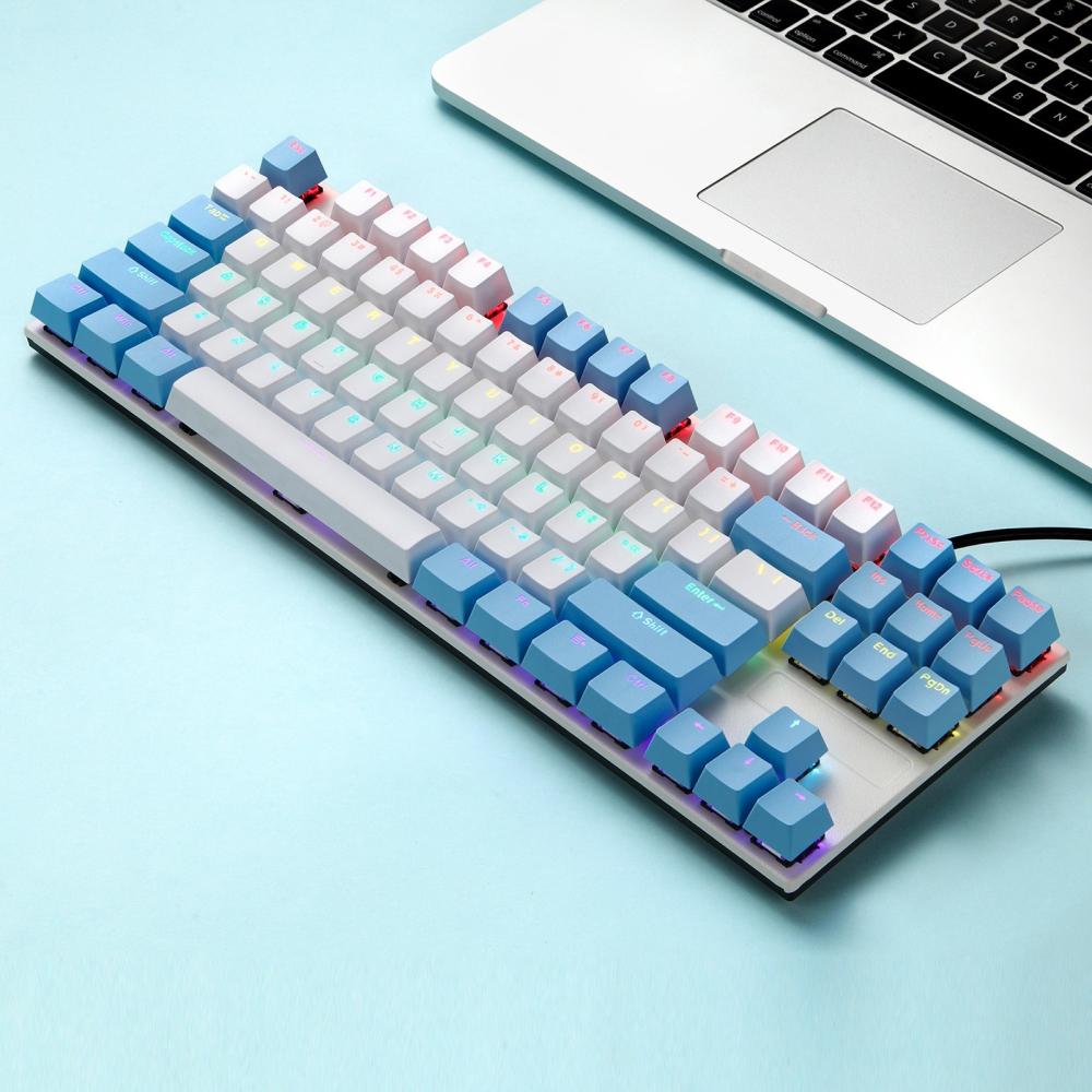 Keyboards & Mouse |   iBlancod K87 87 Keys Wired Mechanical Keyboard Metal Panel Two-color Injection Keycap 20 Light Effects Blue&White(Blue Switches) Computer Peripherals Keyboards & Mouse