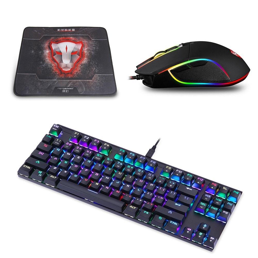 Keyboards & Mouse |   Motospeed V30 Wired Optical USB Gaming Mouse + CK101 87 Key NKRO RGB Backlit Mechanical Gaming Keyboard +  P70 Black Non-Slip Rubber Computer Gaming Mouse Pad Computer Peripherals Keyboards & Mouse