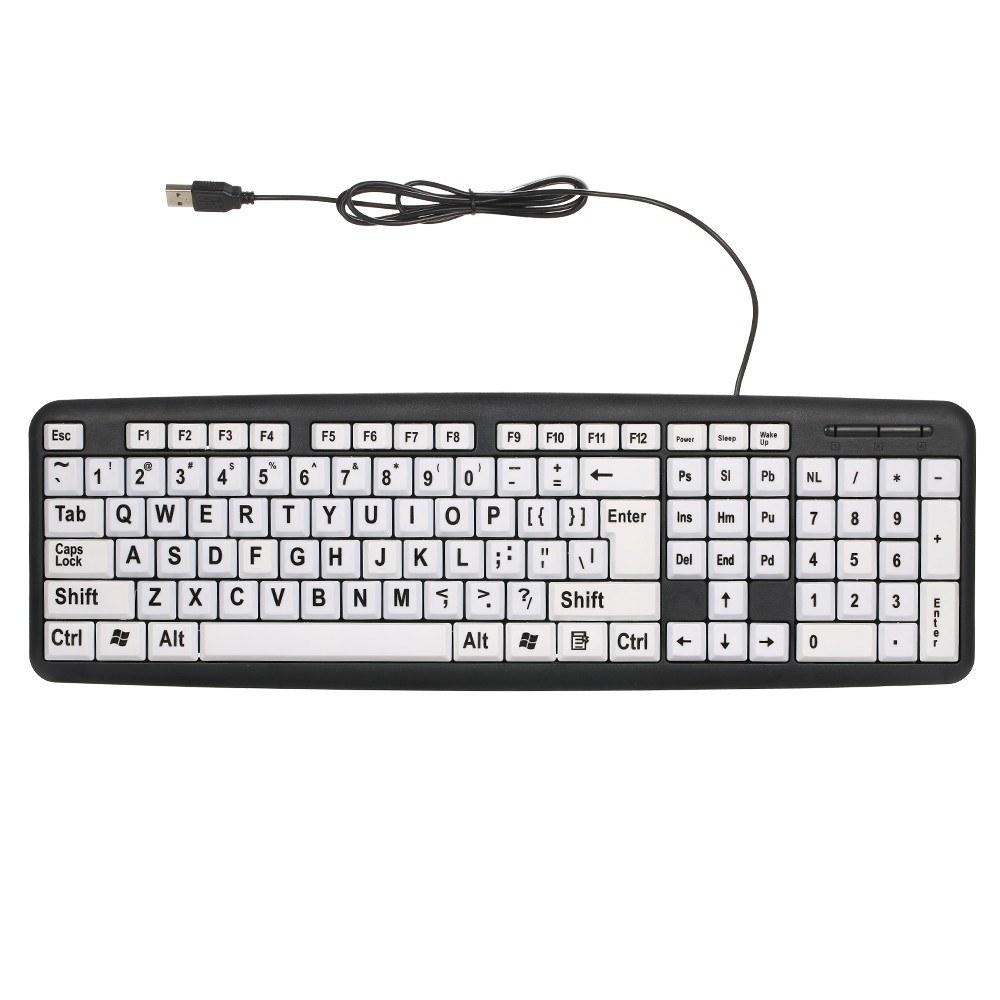 Keyboards & Mouse |   USB Wired Keyboard with Large White Keys Black Letters Computer Peripherals Keyboards & Mouse