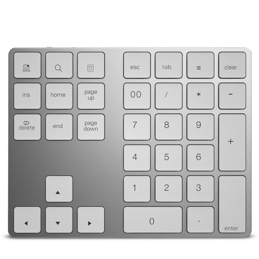 Keyboards & Mouse |   Wireless Numeric Keyboard Aluminium 34 Key BT Keyboard Built-in Rechargeable Battery Keypad for Windows/iOS/Android (Silver) Computer Peripherals Keyboards & Mouse