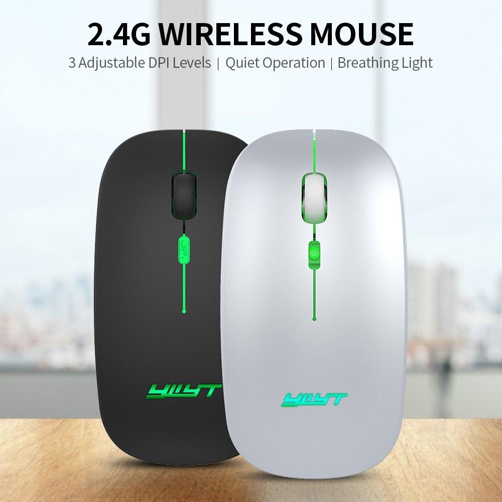 Keyboards & Mouse |   YWYT 2.4G Wireless Mouse Slim Rechargeable Mouse Quiet Operation 3 Adjustable DPI Levels Breathing Light, Black Computer Peripherals Keyboards & Mouse