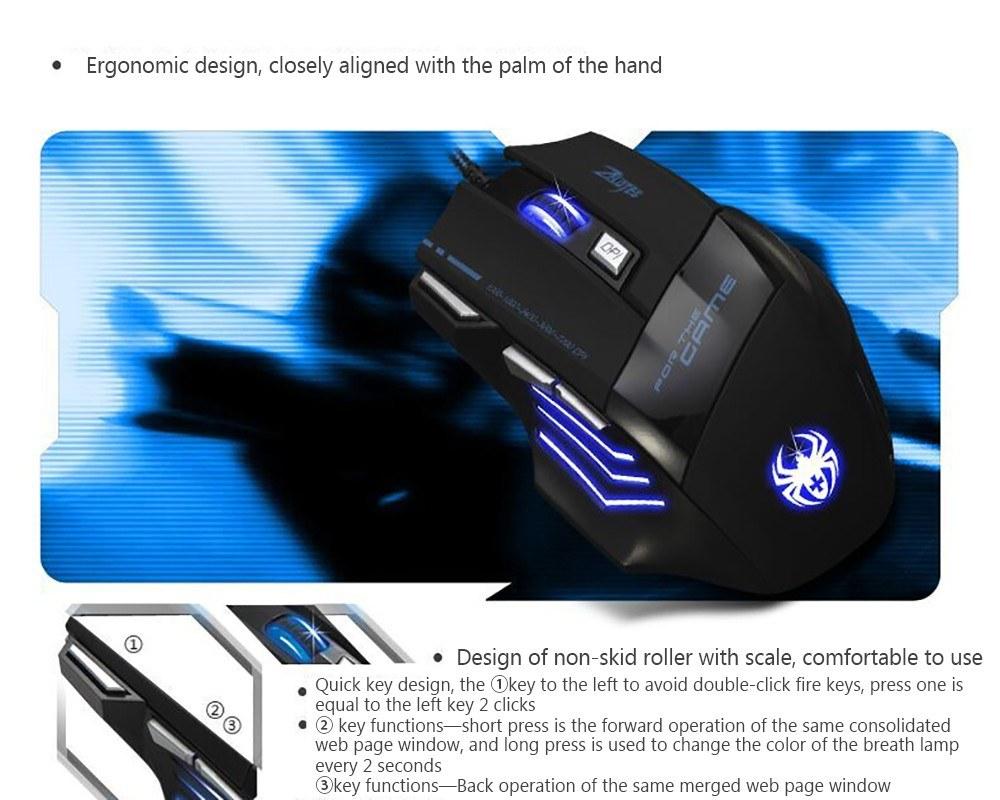 Keyboards & Mouse |   ZELOTES T-80 Gaming Mouse 7200 DPI Backlight Multi Color LED Optical 7 Button Mouse Gamer USB Wired Gaming Mouse for Pro Gamer Computer Peripherals Keyboards & Mouse