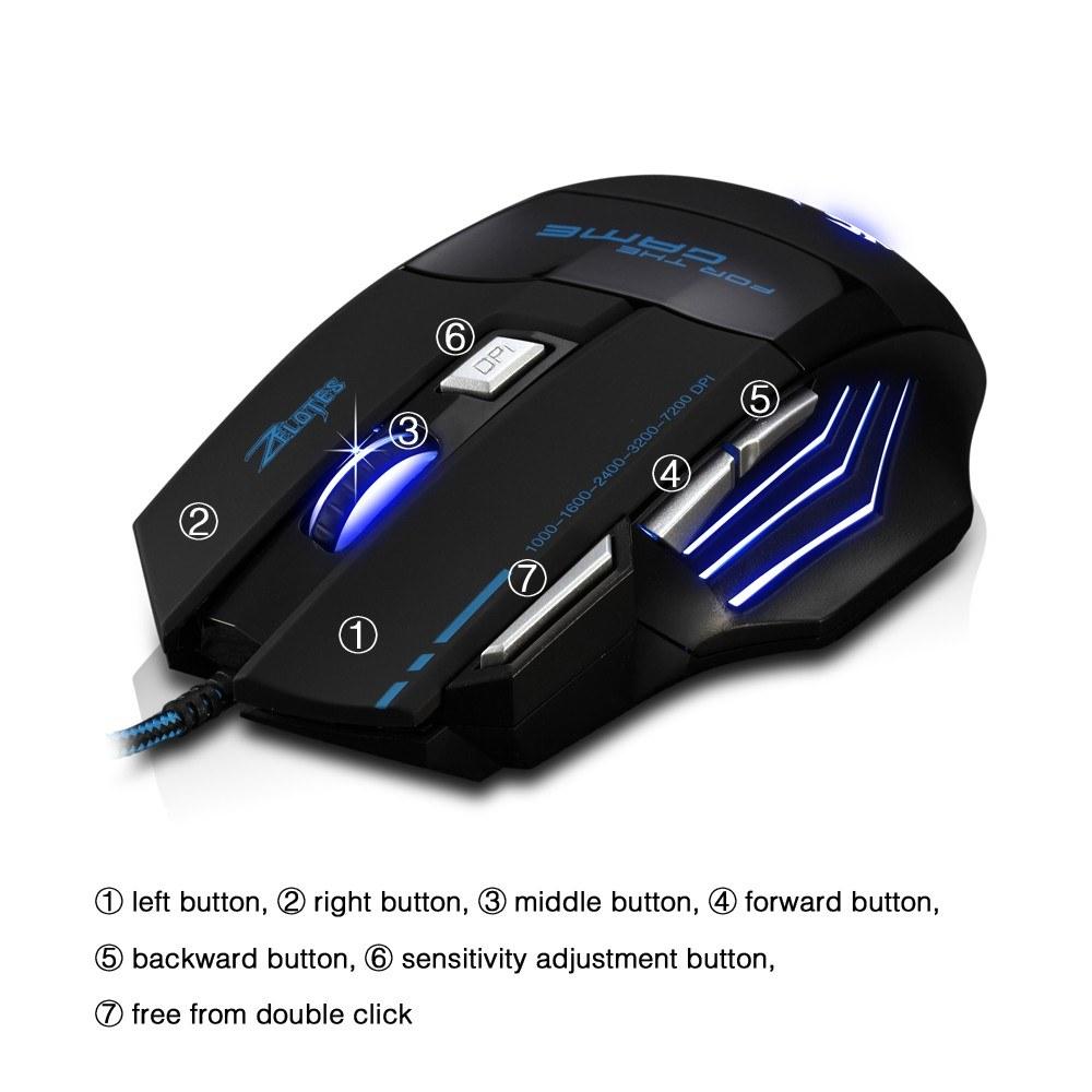 Keyboards & Mouse |   ZELOTES T-80 Gaming Mouse 7200 DPI Backlight Multi Color LED Optical 7 Button Mouse Gamer USB Wired Gaming Mouse for Pro Gamer Computer Peripherals Keyboards & Mouse