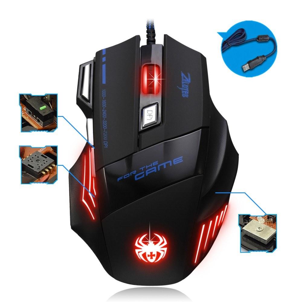 Keyboards & Mouse |   ZELOTES T-80 Gaming Mouse 7200 DPI Backlight Multi Color LED Optical 7 Button Mouse Gamer USB Wired Gaming Mouse for Pro Gamer Computer Peripherals Keyboards & Mouse